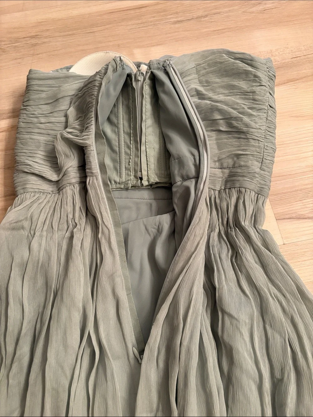J.Crew Arabelle Silk Chiffon Strapless Gown Sage Green 4P wedding bridesmaid